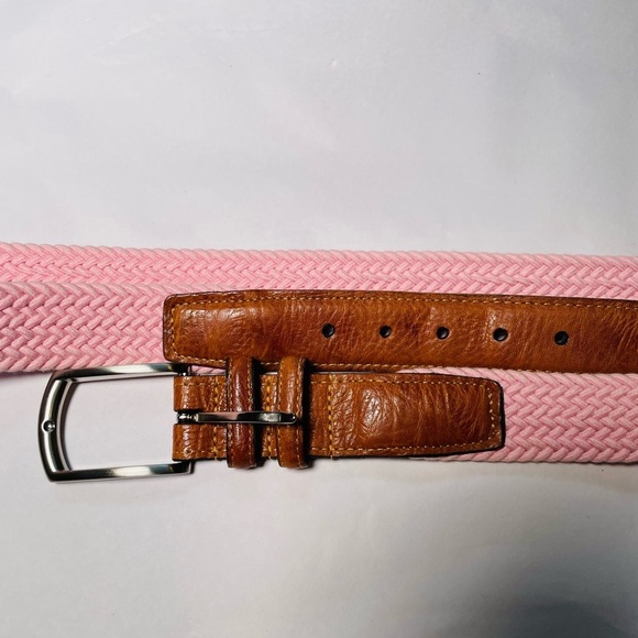 Torino Men's Pink Knit Woven Stretch Belt Sz 38 69503 USA Italian Leather GOLF - Picture 5 of 9